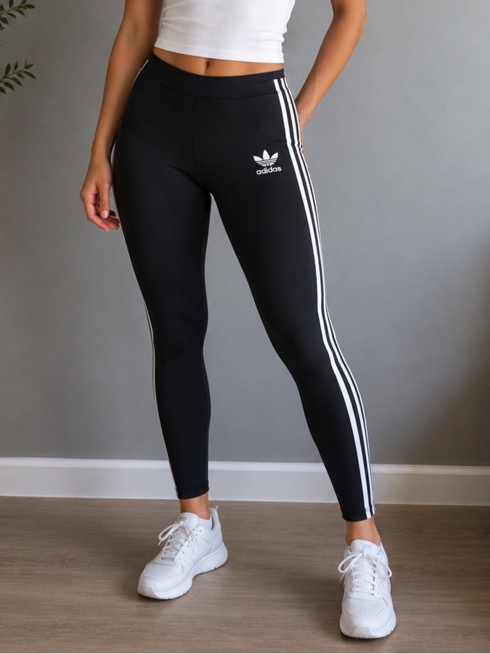 Adidas Originals Black Trefoil 3-Stripe Leggings Size Small